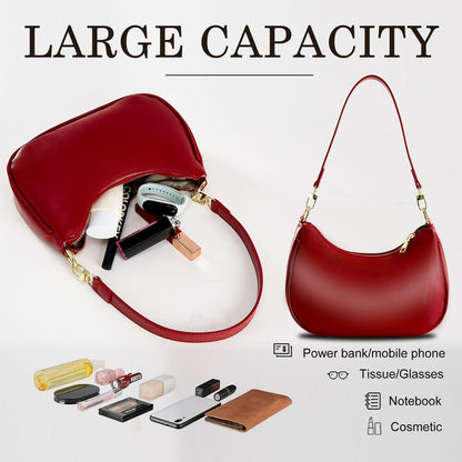 KUNZHAN Leather Shoulder Bag Women Hobo Tote Mini Clutch Purse Red