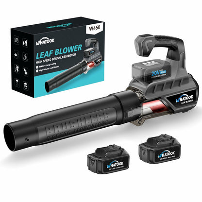 WHATOOK Cordless Leaf Blower 20V 4.0Ah Brushless Motor 2 Batteries Grey