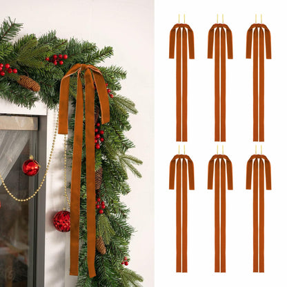 Tilirex 6 Pack Long Velvet Christmas Bows 23.5x15.5in Light Brown