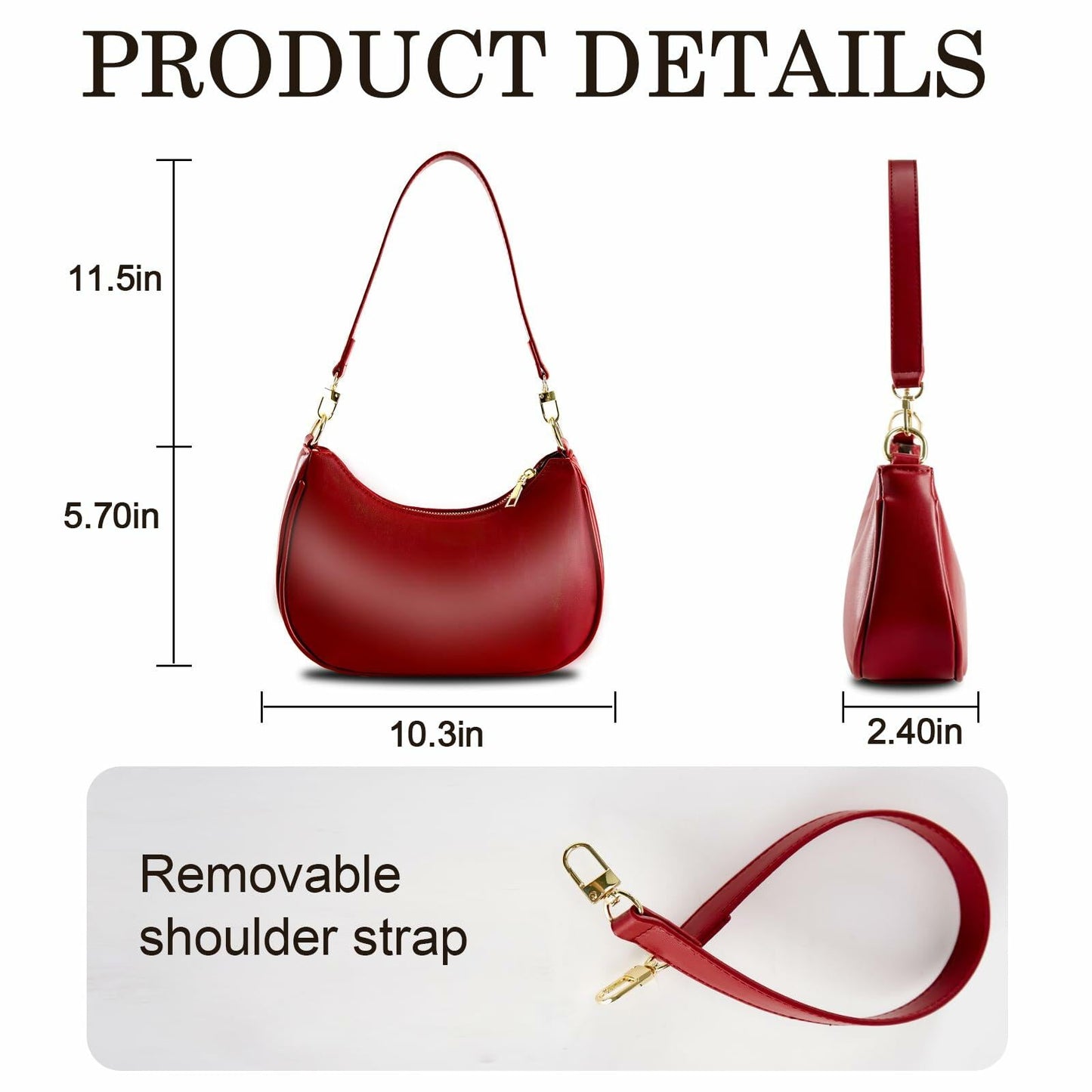 KUNZHAN Leather Shoulder Bag Women Hobo Tote Mini Clutch Purse Red