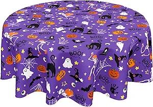 LOSIVISHE Halloween Waterproof Tablecloth Spooky Pumpkin Purple 60x120in