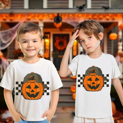 YWAGK Boys Halloween Pumpkin T-Shirt Plaid Tee White Size 7-8 Years