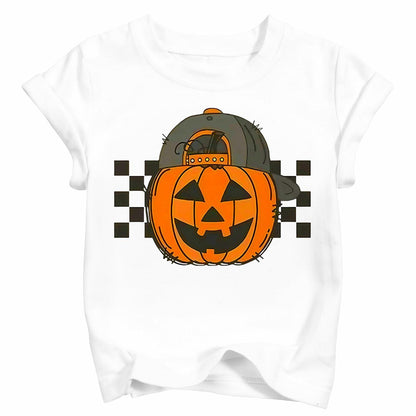 YWAGK Boys Halloween Pumpkin T-Shirt Plaid Tee White Size 7-8 Years