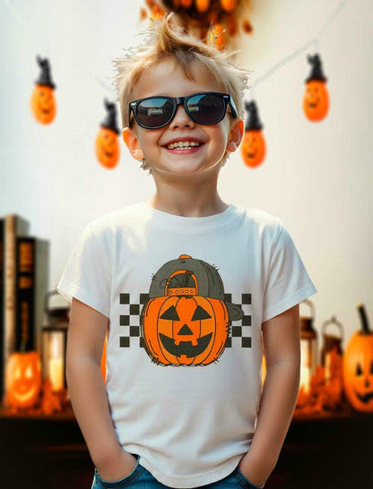 YWAGK Boys Halloween Pumpkin T-Shirt Plaid Tee White Size 7-8 Years