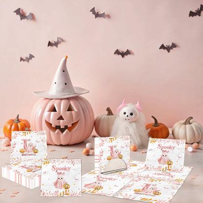 GREHUMOR Spooky One Birthday Napkin Pink Halloween Girl 1st Birthday