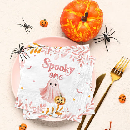GREHUMOR Spooky One Birthday Napkin Pink Halloween Girl 1st Birthday