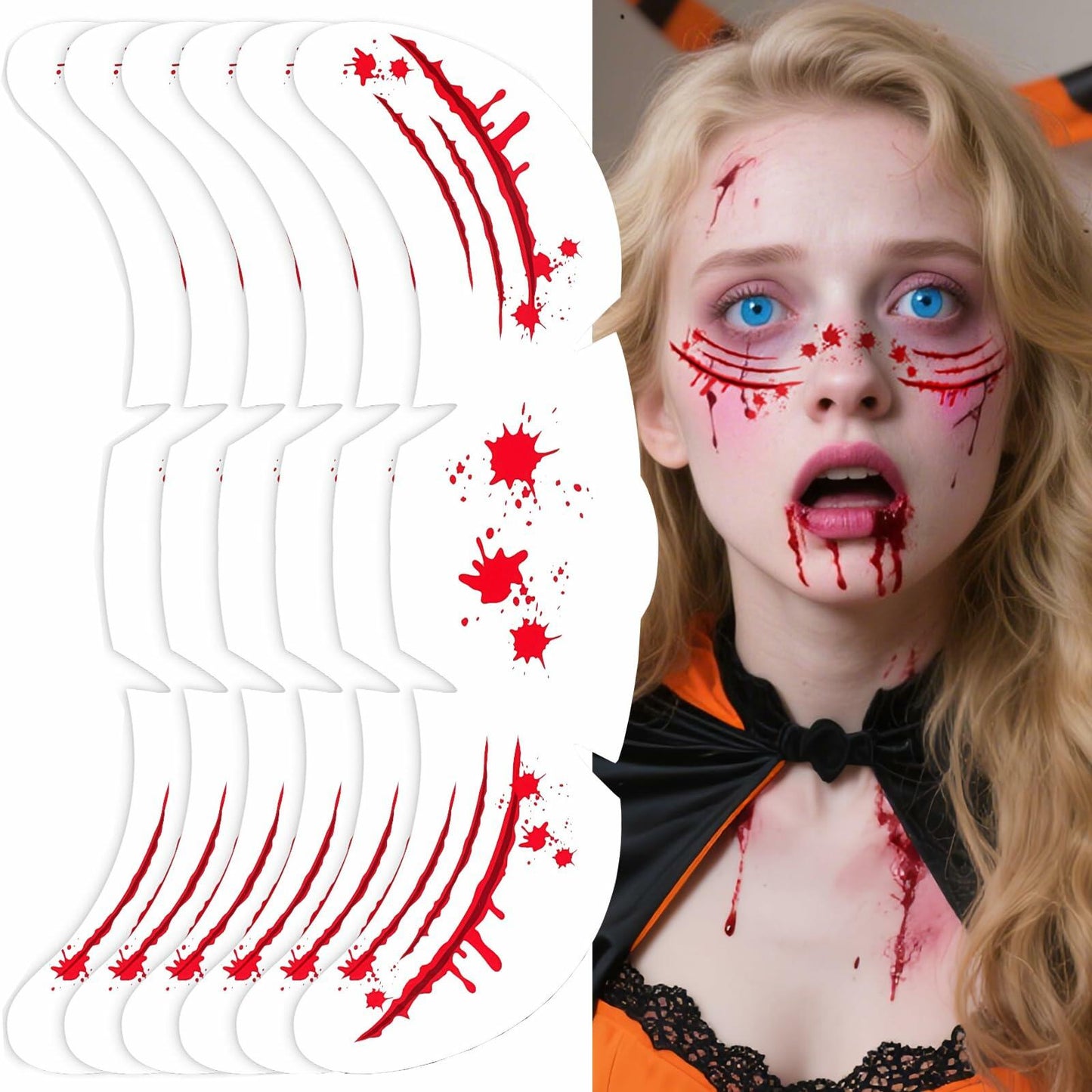 Halloween Scary Glitter Freckles 6 Pcs Scars Stitches Face Tattoo Sparkle