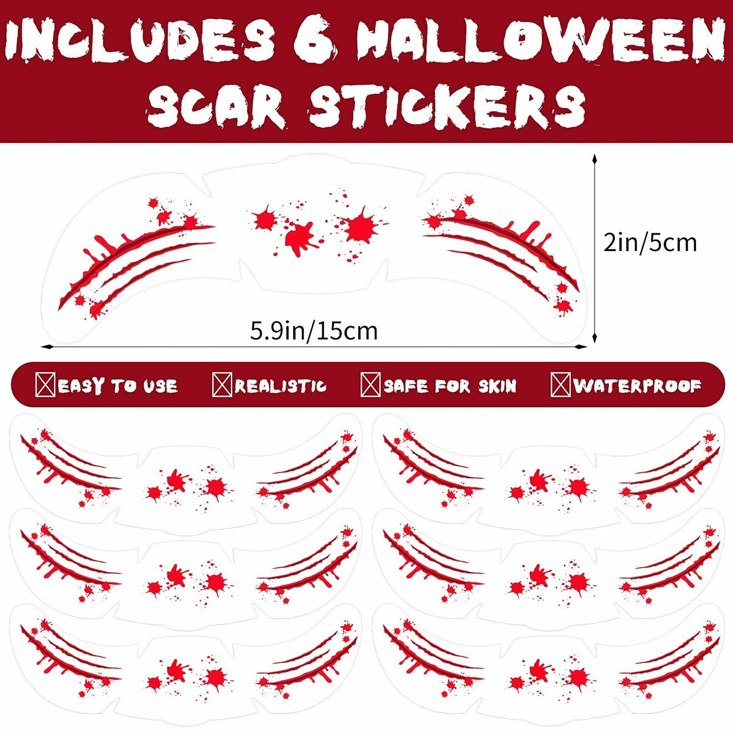 Halloween Scary Glitter Freckles 6 Pcs Scars Stitches Face Tattoo Sparkle
