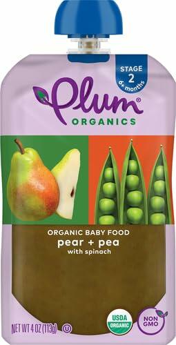Plum Organics Stage 2 Baby Food Pear Pea Spinach 4oz Pouch Organic