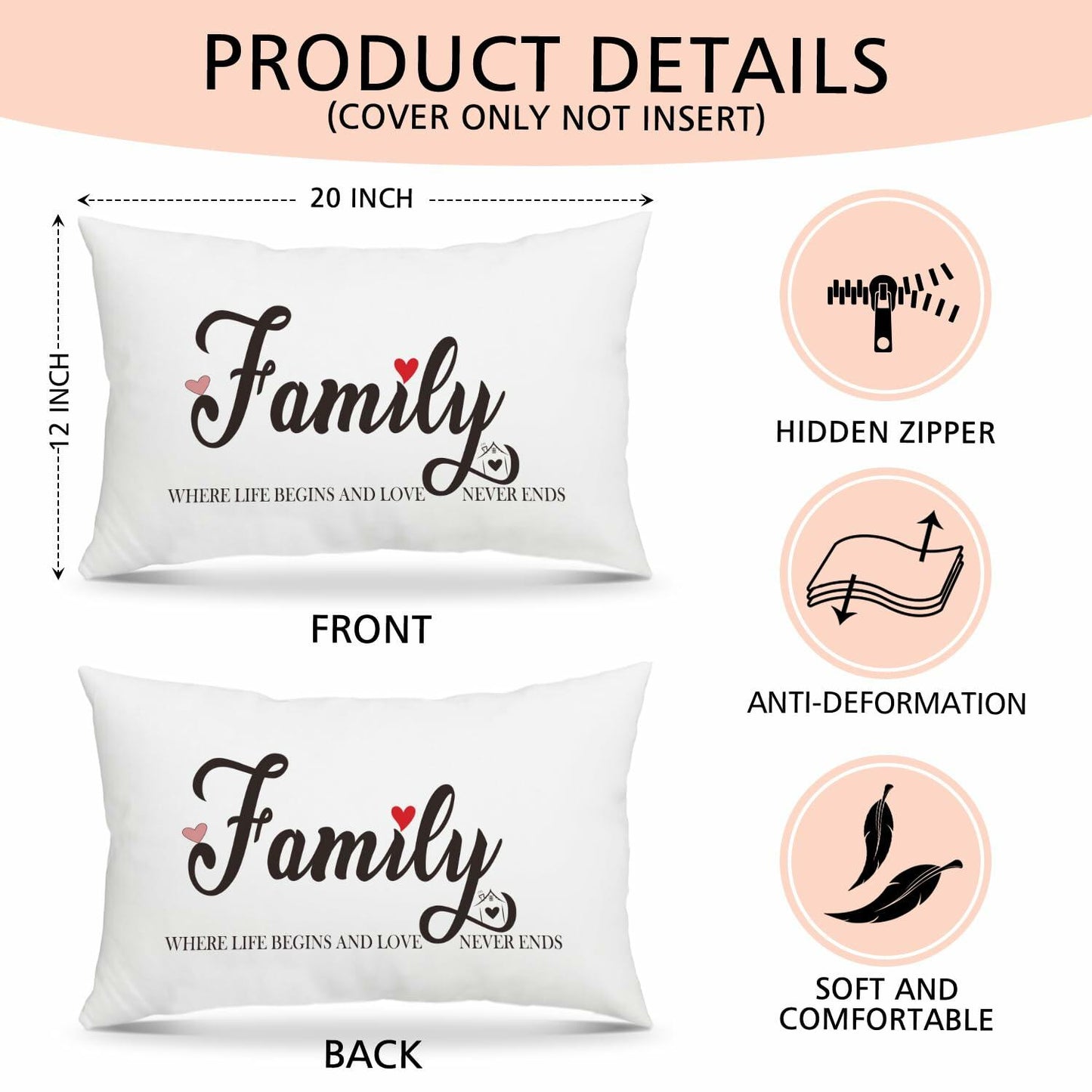 Fihjm Family Throw Pillow Cover 12x20 Beige Farmhouse Home Decor 24 Pack