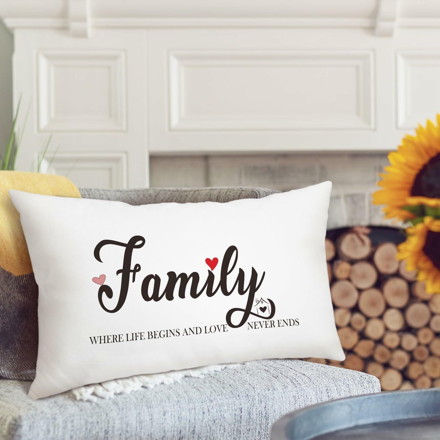 Fihjm Family Throw Pillow Cover 12x20 Beige Farmhouse Home Decor 24 Pack