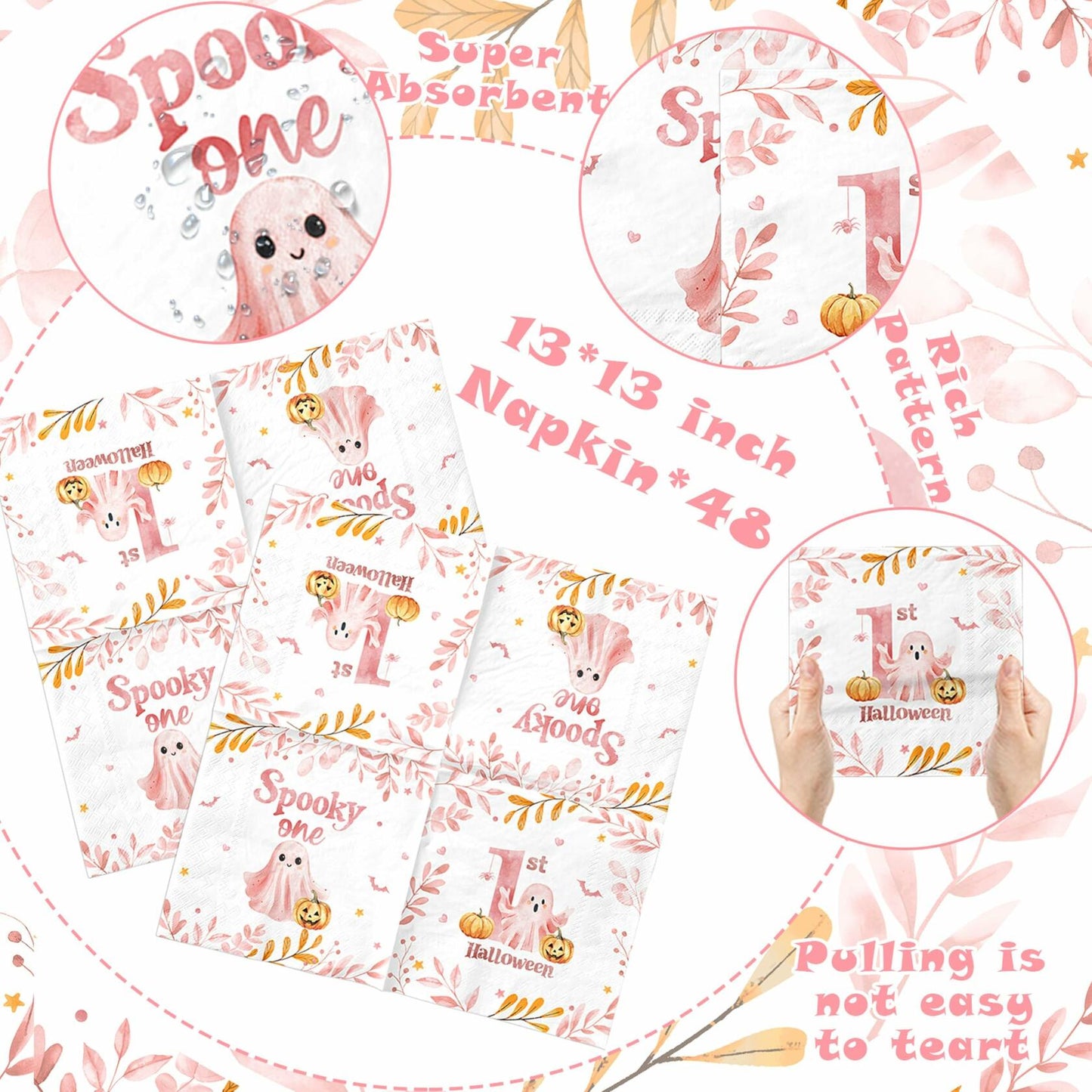GREHUMOR Spooky One Birthday Napkin Pink Halloween Girl 1st Birthday
