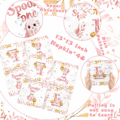 GREHUMOR Spooky One Birthday Napkin Pink Halloween Girl 1st Birthday