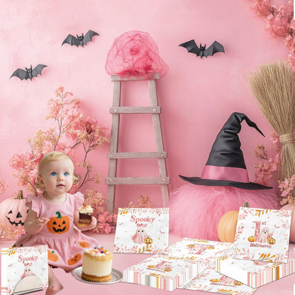 GREHUMOR Spooky One Birthday Napkin Pink Halloween Girl 1st Birthday