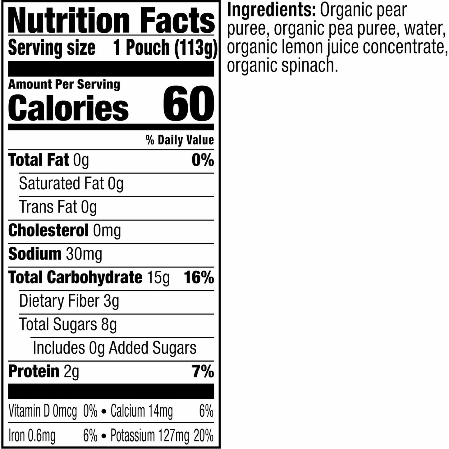 Plum Organics Stage 2 Baby Food Pear Pea Spinach 4oz Pouch Organic
