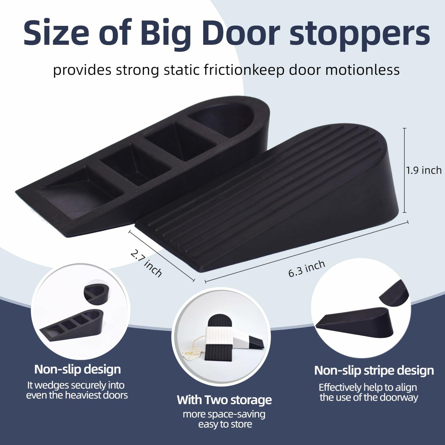 ELYXKY Rubber Door Stopper King-Size 2PCS Heavy-Duty Non-Slip Black