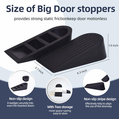 ELYXKY Rubber Door Stopper King-Size 2PCS Heavy-Duty Non-Slip Black
