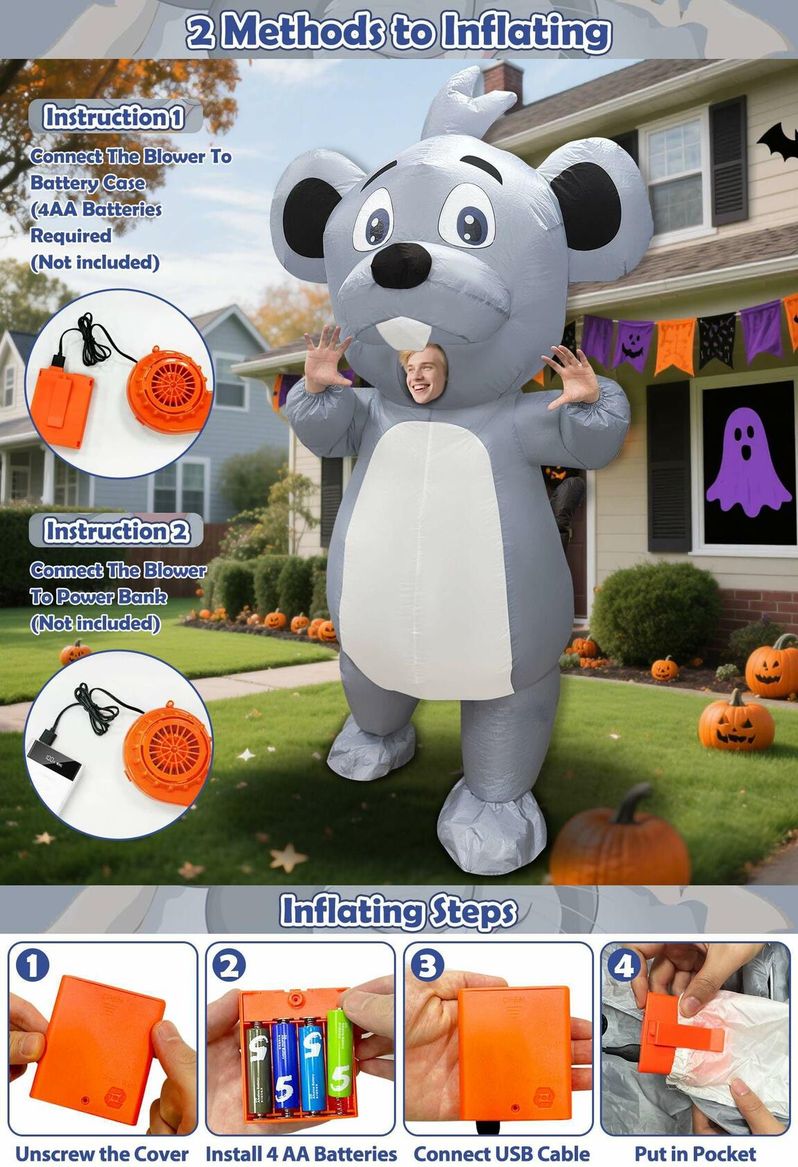 Camlinbo Inflatable Adult Blow Up Rat Costume Body Suit Multicolor One Size