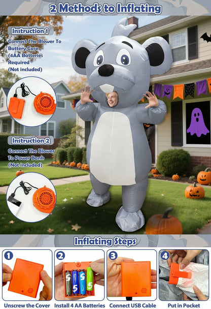 Camlinbo Inflatable Adult Blow Up Rat Costume Body Suit Multicolor One Size
