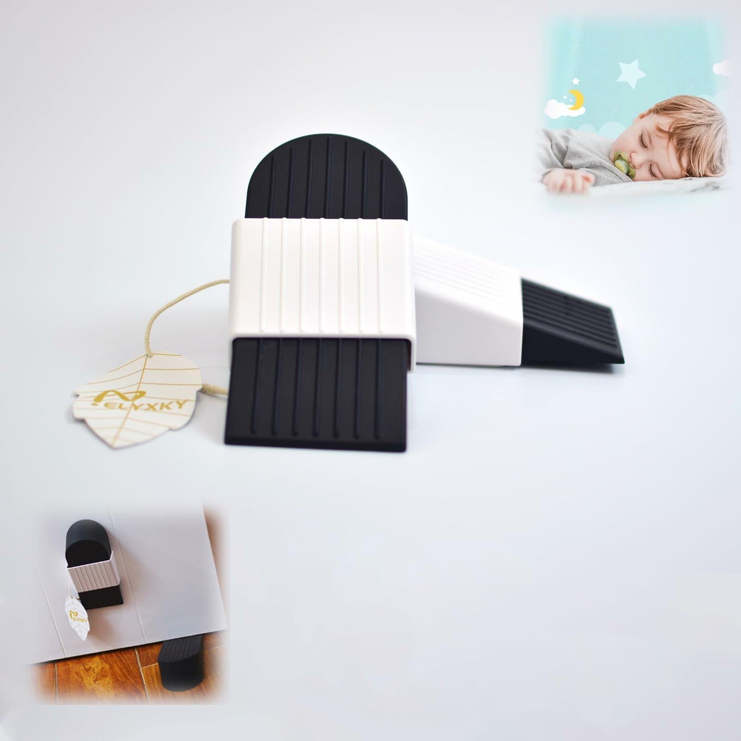 ELYXKY Rubber Door Stopper King-Size 2PCS Heavy-Duty Non-Slip Black