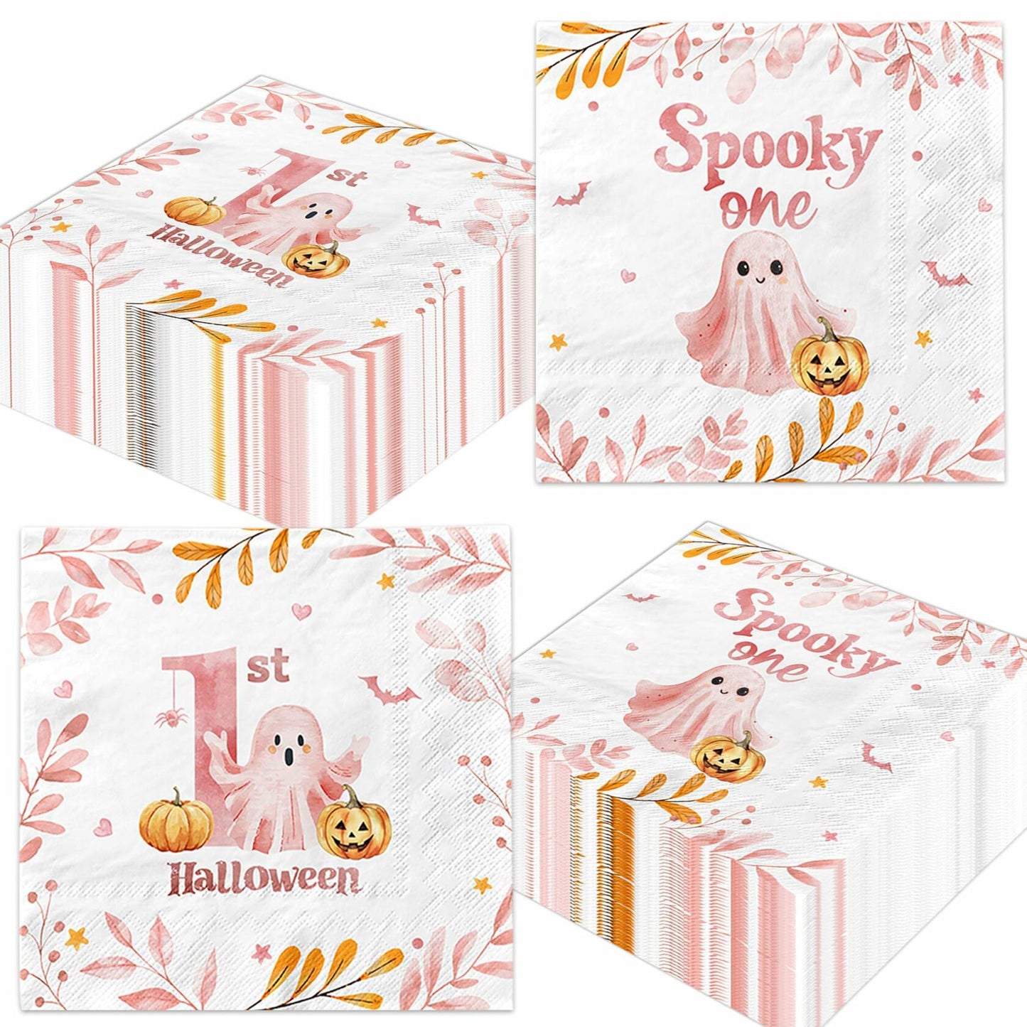GREHUMOR Spooky One Birthday Napkin Pink Halloween Girl 1st Birthday
