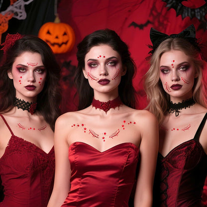 Halloween Scary Glitter Freckles 6 Pcs Scars Stitches Face Tattoo Sparkle