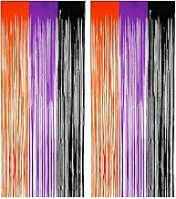 Calmi Halloween Foil Fringe Curtain Backdrop 6.6x3.3ft Orange Purple Black 3Pack