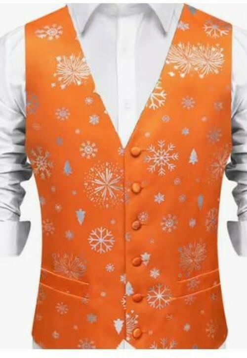 DiBanGu Orange Silver Christmas Snowflake Vest Bow Tie Set Size L
