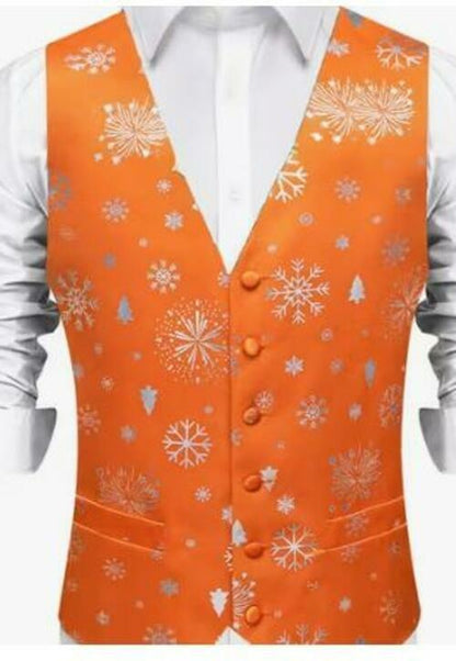 DiBanGu Orange Silver Christmas Snowflake Vest Bow Tie Set Size L