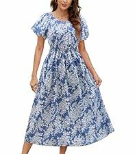 Gardenwed Women's Vintage Midi Dress Puff Sleeve Smocked Waist A-Line Size XXL