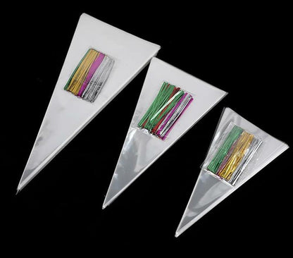Muyindo Clear Cello Triangle Bags 6x12 Inch 100 Pieces with Color Twist Ties