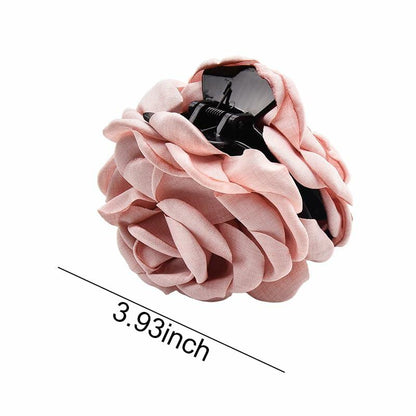 Pink Floral Hair Claw Rose Shark Clip Satin Hair Accessory for Women Girls
