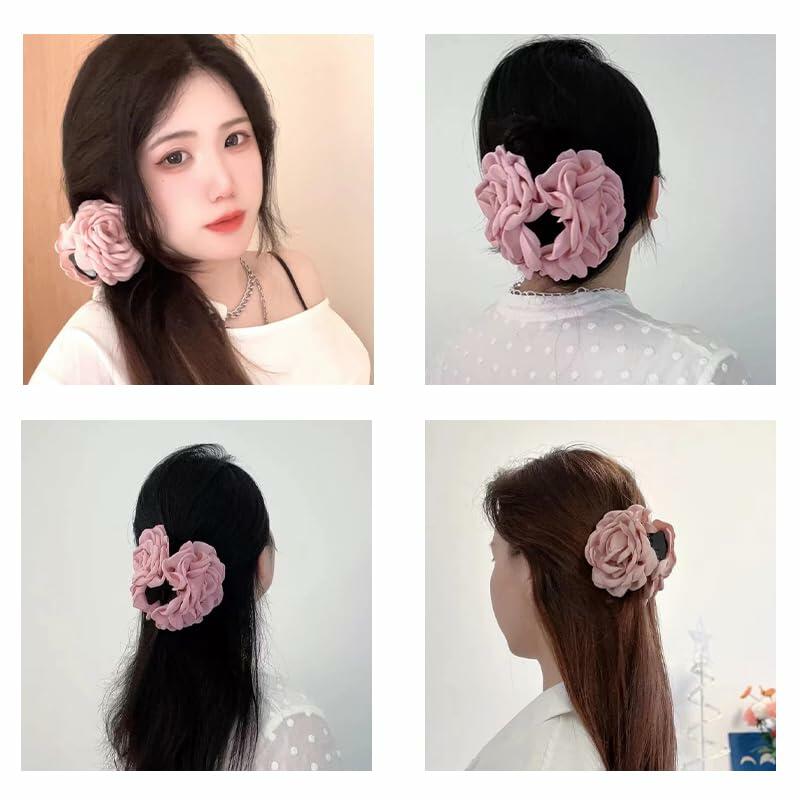 Pink Floral Hair Claw Rose Shark Clip Satin Hair Accessory for Women Girls