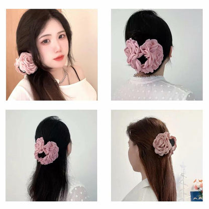 Pink Floral Hair Claw Rose Shark Clip Satin Hair Accessory for Women Girls
