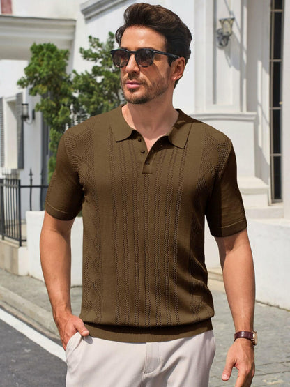 Runcati Mens Slim Fit Knit Polo Shirt Short Sleeve Cotton Coffee Size XX-Large
