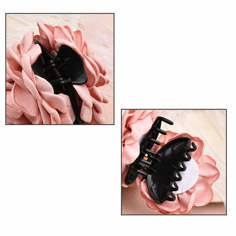 Pink Floral Hair Claw Rose Shark Clip Satin Hair Accessory for Women Girls