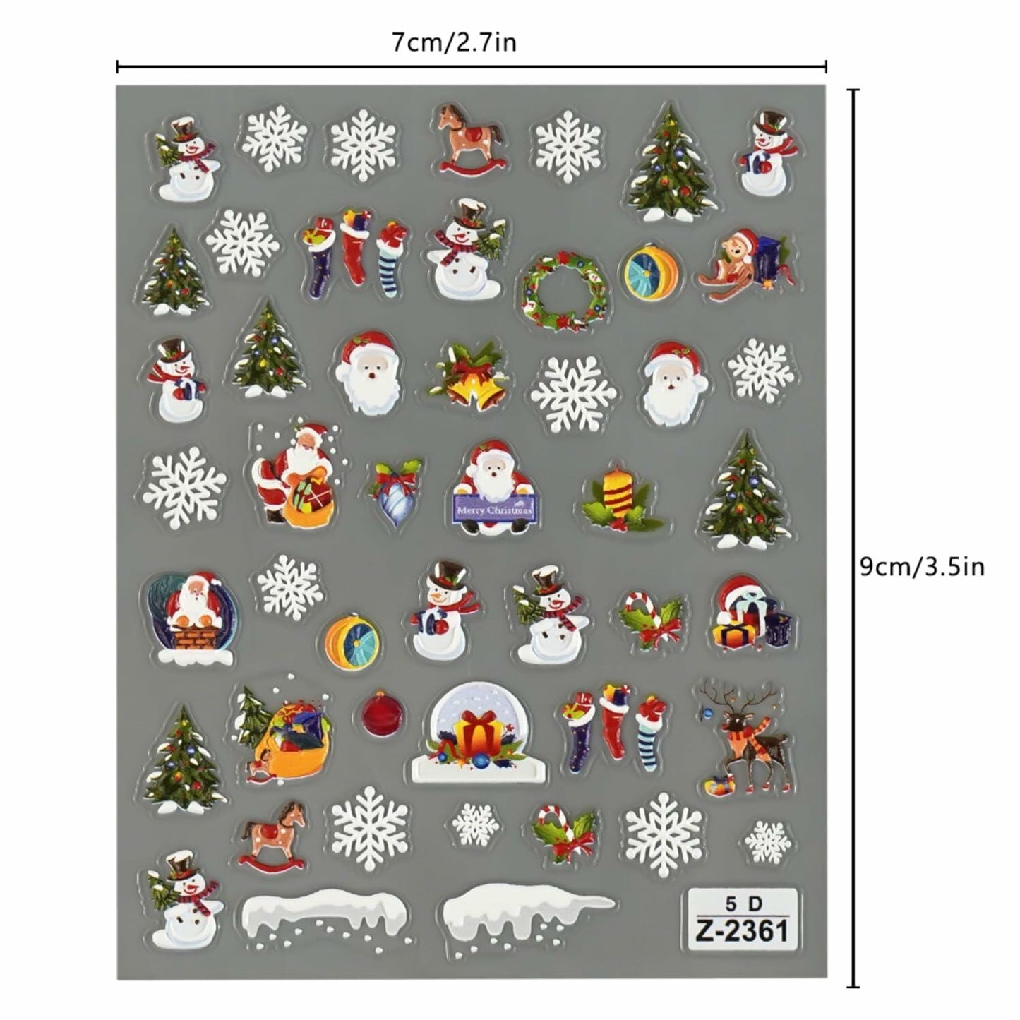 Namrec Christmas Nail Decals 5D Embossed Tree Santa Snowflake 2 Sheets