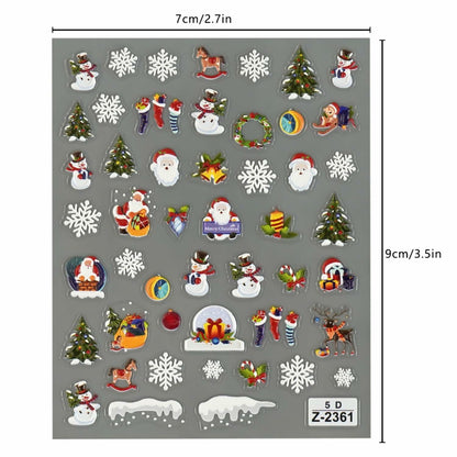 Namrec Christmas Nail Decals 5D Embossed Tree Santa Snowflake 2 Sheets
