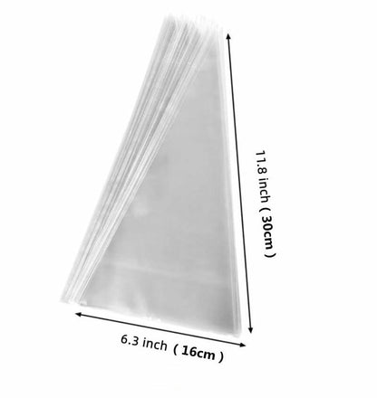 Muyindo Clear Cello Triangle Bags 6x12 Inch 100 Pieces with Color Twist Ties