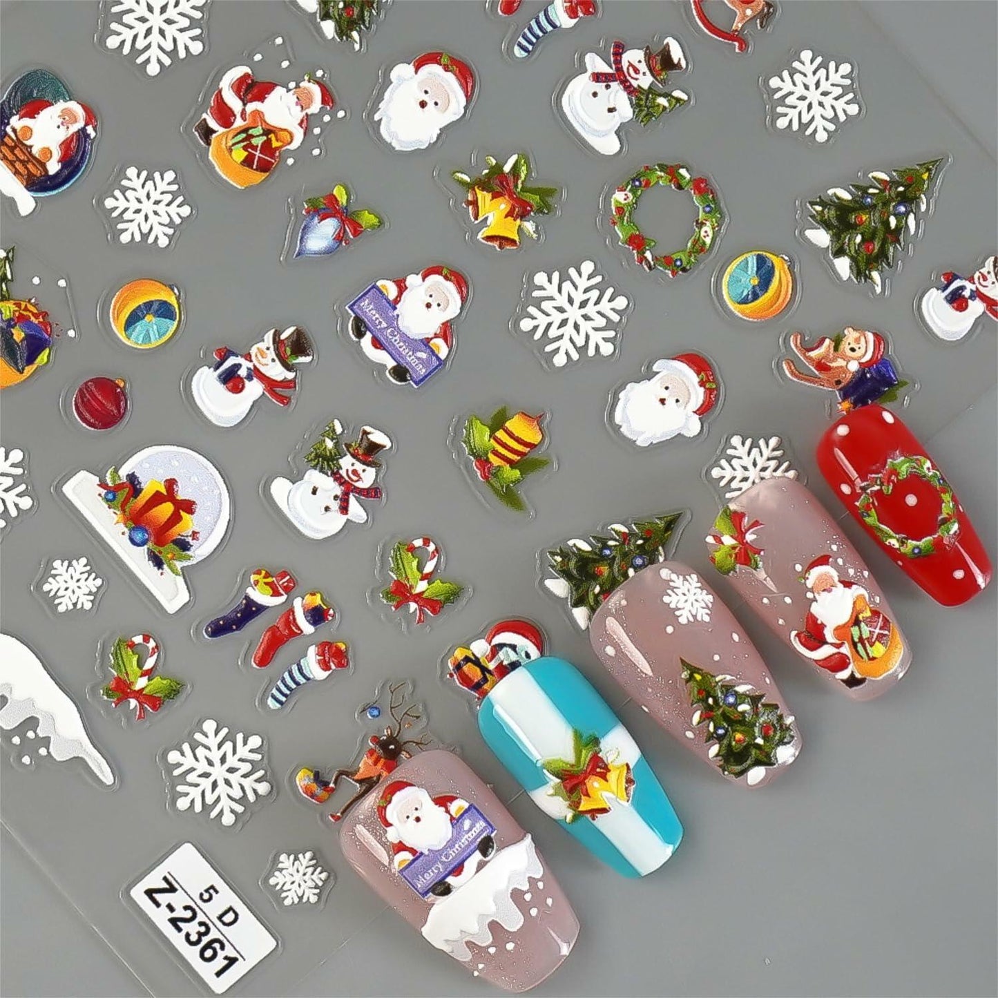 Namrec Christmas Nail Decals 5D Embossed Tree Santa Snowflake 2 Sheets