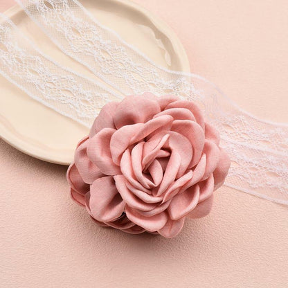 Pink Floral Hair Claw Rose Shark Clip Satin Hair Accessory for Women Girls