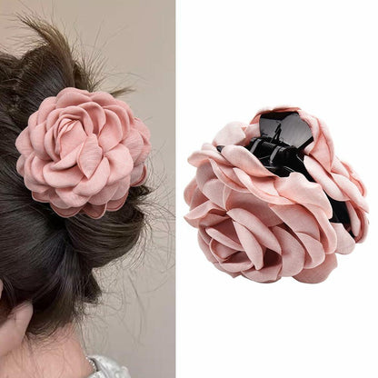 Pink Floral Hair Claw Rose Shark Clip Satin Hair Accessory for Women Girls