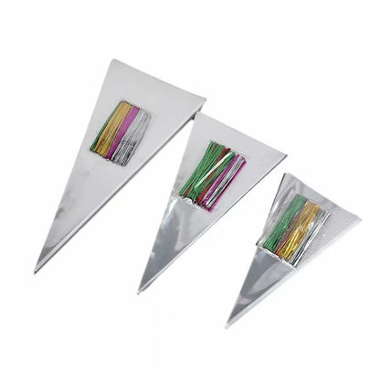Muyindo Clear Cello Triangle Bags 6x12 Inch 100 Pieces with Color Twist Ties