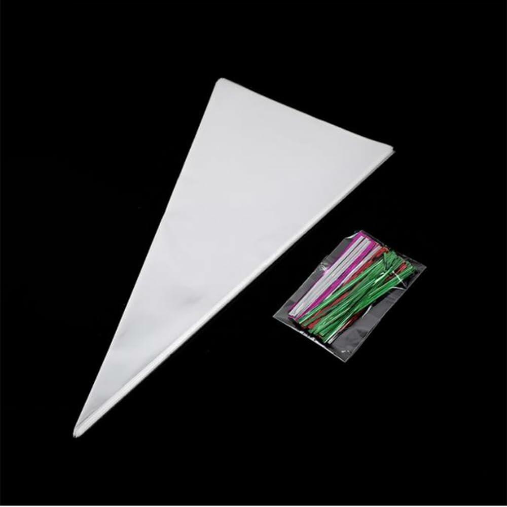 Muyindo Clear Cello Triangle Bags 6x12 Inch 100 Pieces with Color Twist Ties