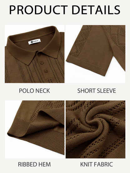 Runcati Mens Slim Fit Knit Polo Shirt Short Sleeve Cotton Coffee Size XX-Large
