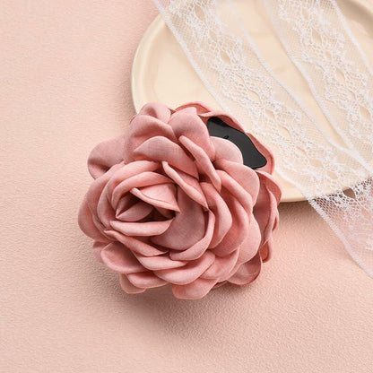 Pink Floral Hair Claw Rose Shark Clip Satin Hair Accessory for Women Girls