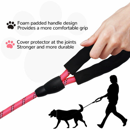 YALAVA Dog Leash 5FT Heavy Duty Reflective Nylon Rope Pink Padded Handle