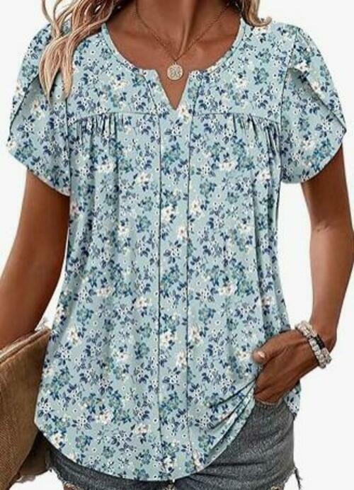 CRAZY GRID Women's Puff Lace Short Sleeve Blouse Blue Gardenia Size 3XL