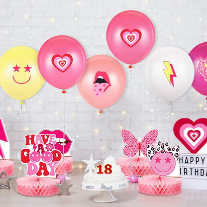 Sinmoe 9pcs Hot Pink Preppy Honeycomb Table Centerpiece Party Decor