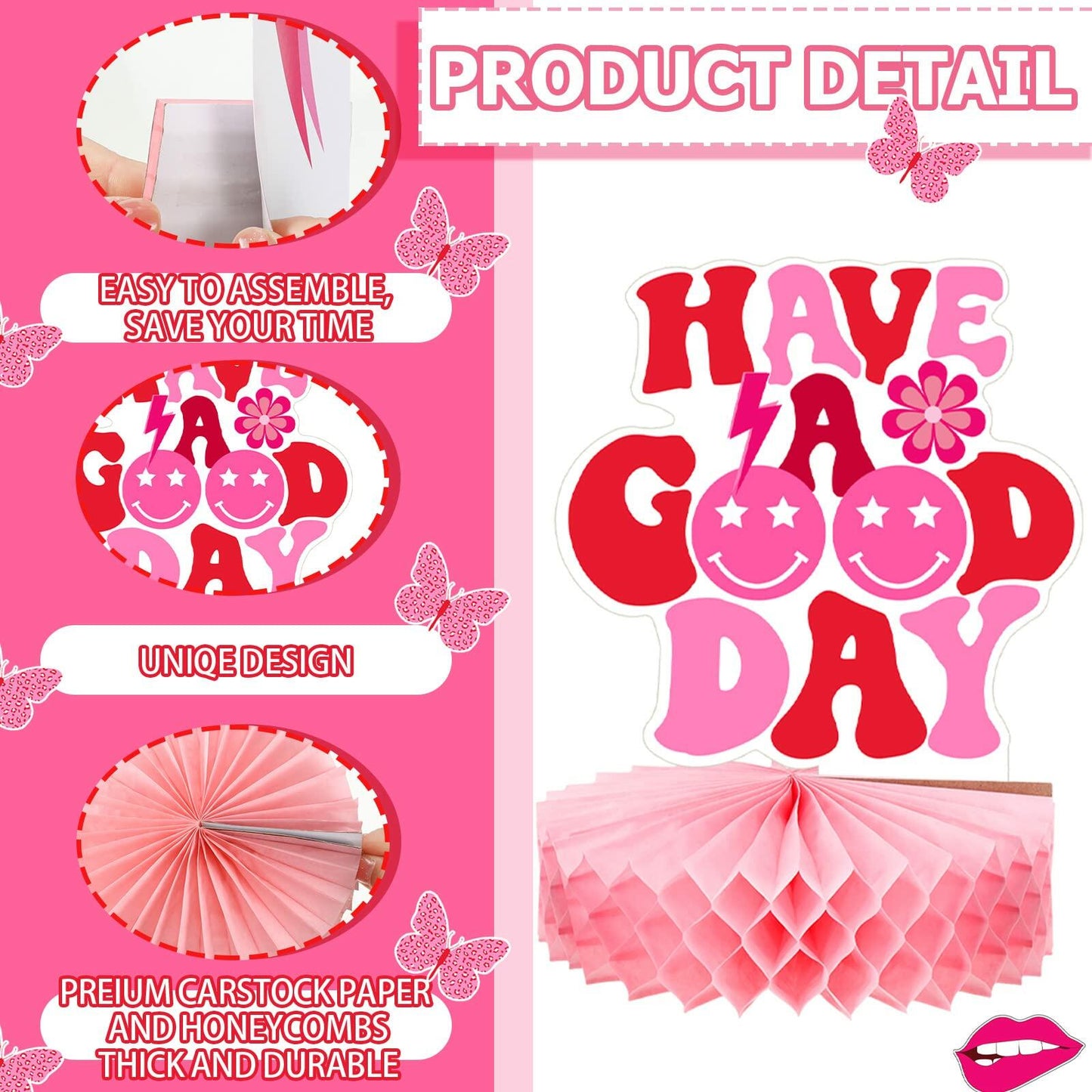 Sinmoe 9pcs Hot Pink Preppy Honeycomb Table Centerpiece Party Decor